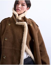 TOPSHOP - Longline Funnel Aviator Shearling