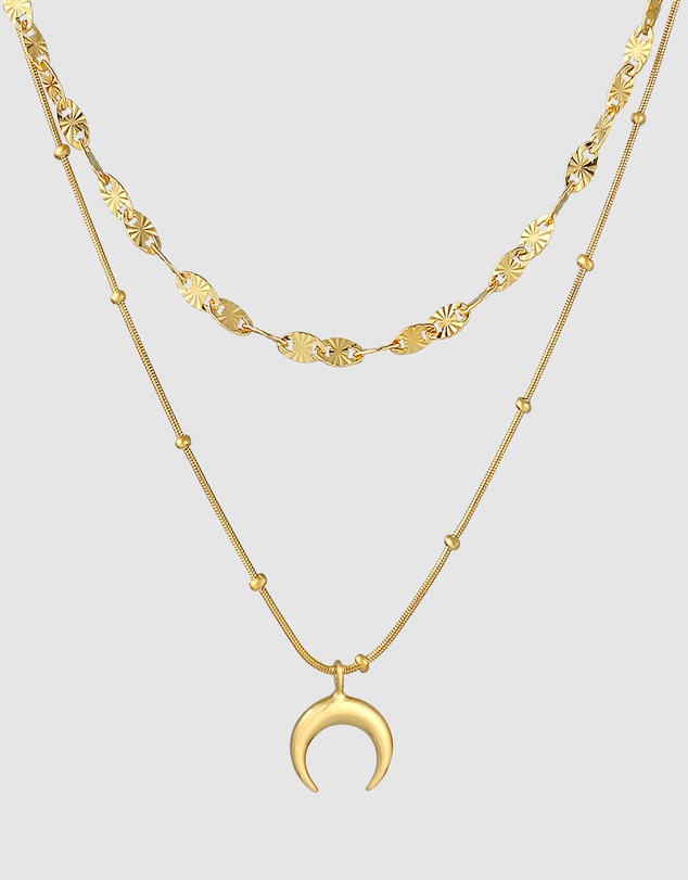 Elli Jewelry - Necklace Layer Half Moon Pendant Astro Trend in 925 Sterling Silver Gold Plated