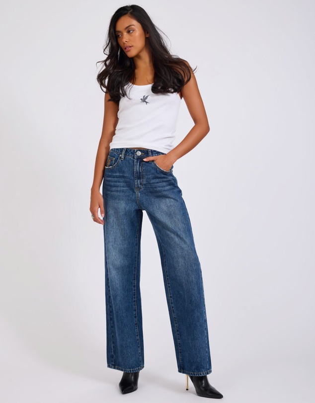 ONE TEASPOON - Baxters Mid Waist Wide Leg Denim Jeans - Blue Love