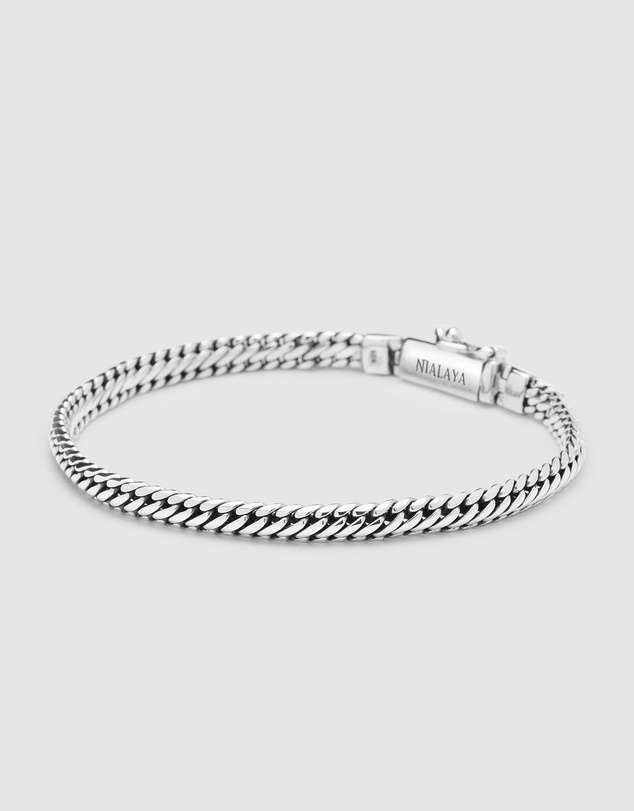 Nialaya Jewellery - Men's Sterling Silver 4mm Chain Bracelet