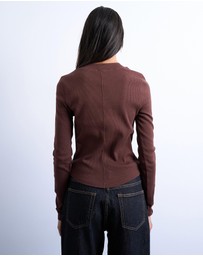 TOPSHOP - Rib Long Sleeve Curved Hem Top