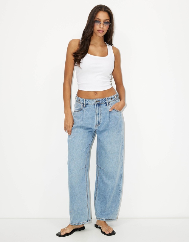 Dazie - Over You Mid Rise Adjustable Waistband Barrel Leg Jeans