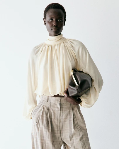 M.N.G - Gathered High-Neck Blouse