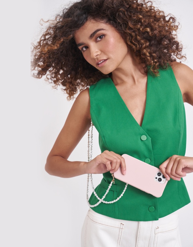 LOUVE COLLECTION - Dusty Pink Phone Case + Pearl Crossbody Chain