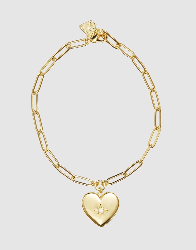Wanderlust + Co - Heart Gold Locket Bracelet