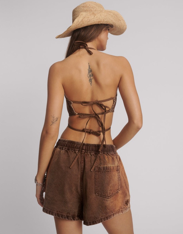ONE TEASPOON - Denim Cowgirl Backless Crop Top - Ranch Brown