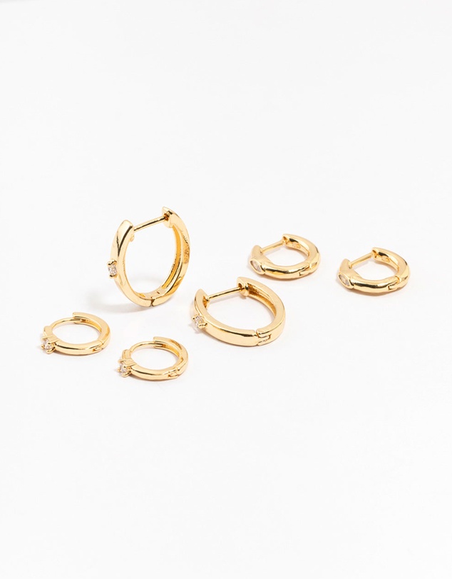 Lovisa - Gold Plated Brass Graduating Cubic ZIrconia Hoop Earrings