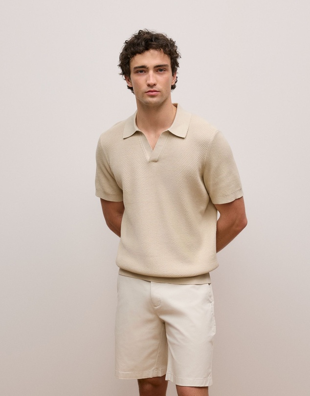 Trenery - Cotton Texture Stitch Polo in Stone