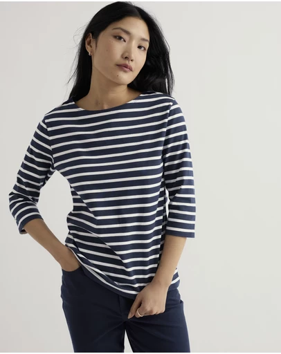 Seasalt - Seasalt Cornwall Navy Sailor 3/4 Sleeve Top Jersey
