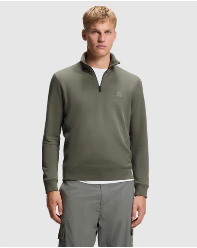 BOSS - Cotton-Terry Sweatshirt With Zip Collar