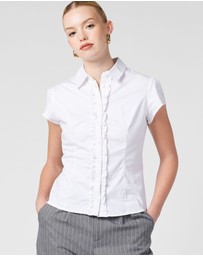 MVN - Cap Sleeve Shirt With Ruffles