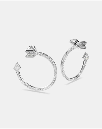 Swarovski - Idyllia Hoop Earrings, Mixed Cuts, Arrow, White, Rhodium Plated
