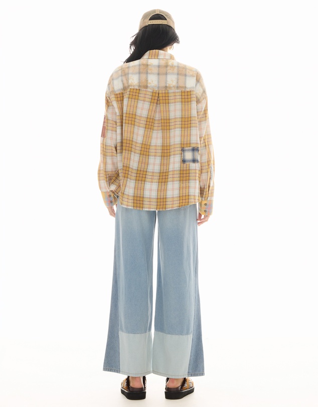 THE TALES - Patched Up Yellow Flannel Western Shirt