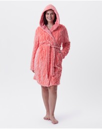 Bras N Things - Maxine Short Hooded Gown - Dark Coral