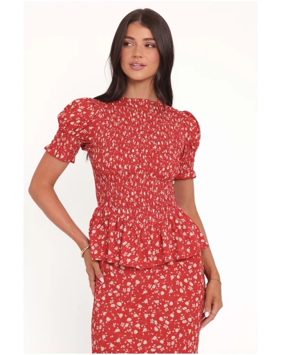 Petal & Pup - Zoella Peplum Top - Red Floral