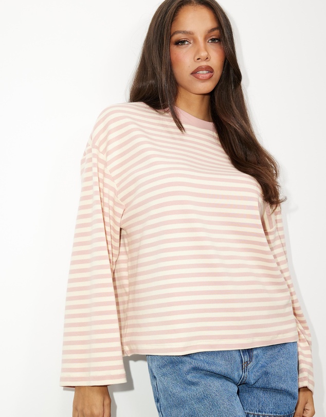Dazie - Alana Stripe Oversized Long Sleeve Top