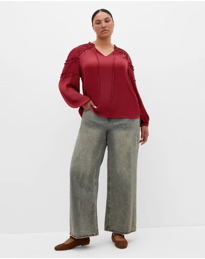 City Chic - Plus size Drama Queen Long Sleeve Shirt - deep rosewood