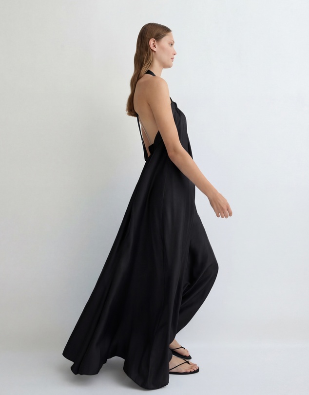 BONDI BORN - Marfa Silk Halter Maxi Dress - Black