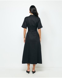 Revibe - Repaired AERE Orien Tuck Waist Linen Shirt Dress - AU 10