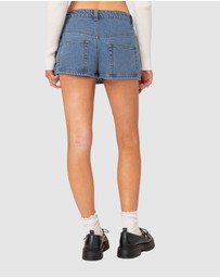 EDIKTED - Alivia Satin Bow Denim Micro Skort