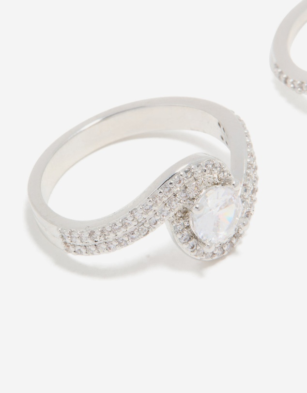 Lovisa - Silver Cubic Zirconia Puzzle Stacking Rings 2-Pack