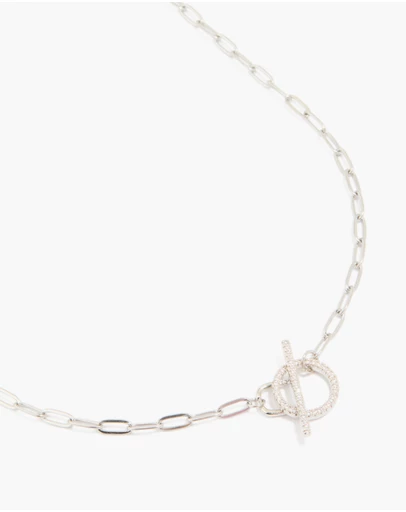 Lovisa - Waterproof Stainless Steel Cubic Zirconia T-Bar Necklace