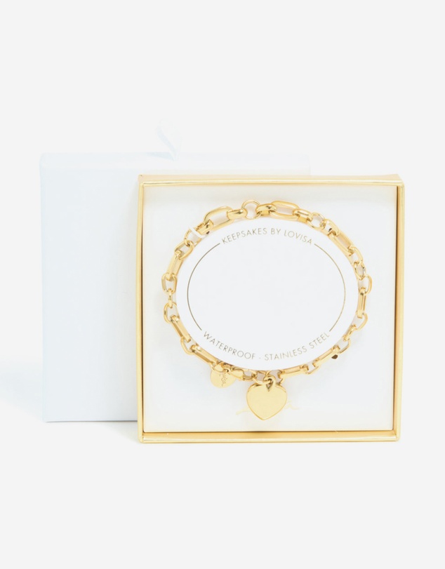 Lovisa - Waterproof Gold Stainless Steel Chunky Heart Link Charm Bracelet
