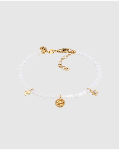 Elli Jewelry - Bracelet with Beads Star Moonstone and Zirconia 925 Sterling Silver Gold-plated
