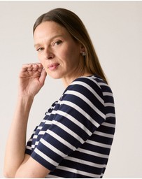 Trenery - Cotton Stripe Half Sleeve T-shirt in Night Sky