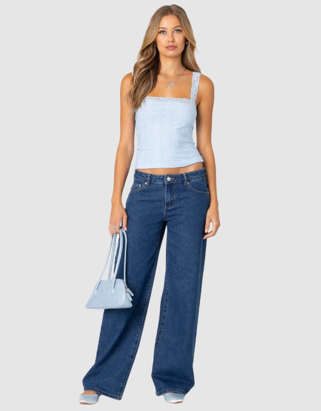 EDIKTED - Virginia Lace Trim Eyelet Tank Top