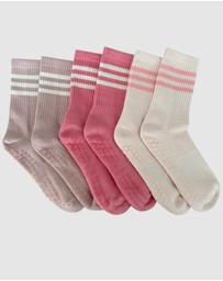 High Heel Jungle - Varsity Premium Cotton Pilates Yoga Grip Socks - 3 Pack