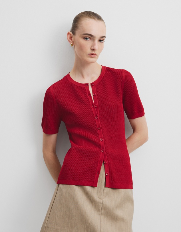Country Road - Waffle Short Sleeve Button Knit