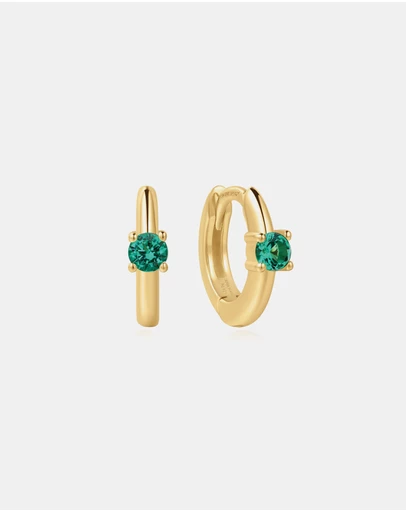 Ania Haie - Gold Green Huggie Hoop Earrings