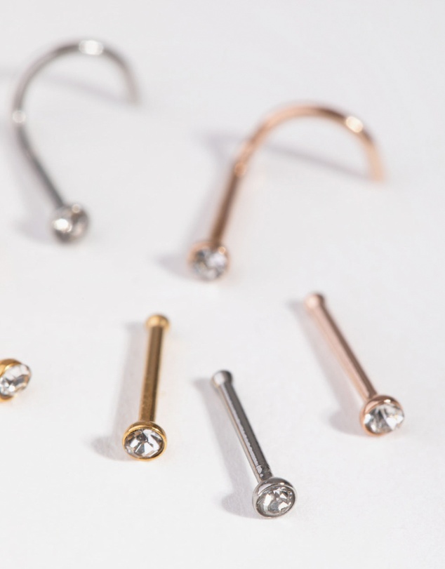 Lovisa - Mixed Metals Diamante Nose Stud 6-Pack