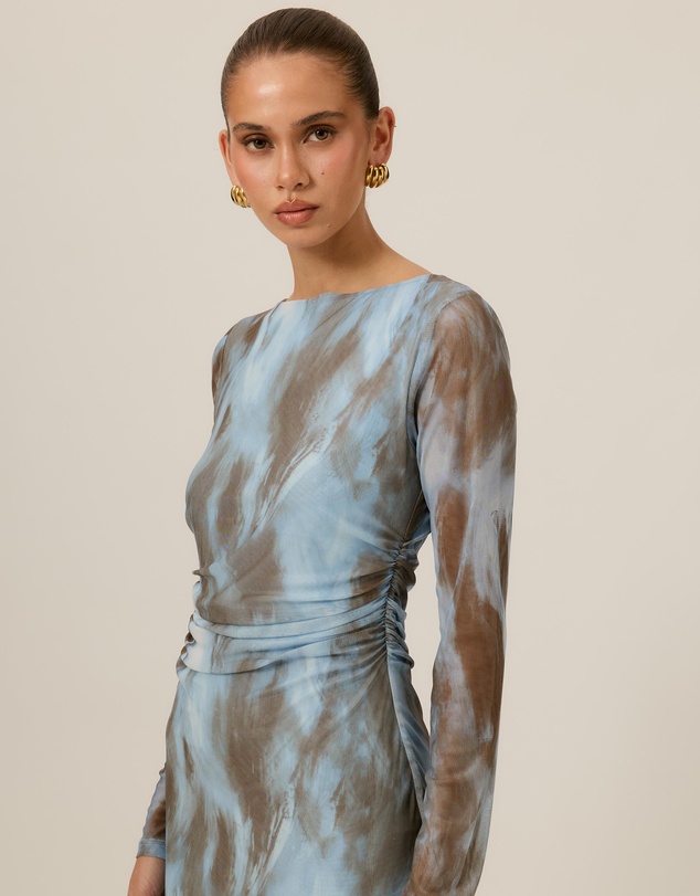 Tussah - Sophie Abstract Print Mesh LS Midi Dress