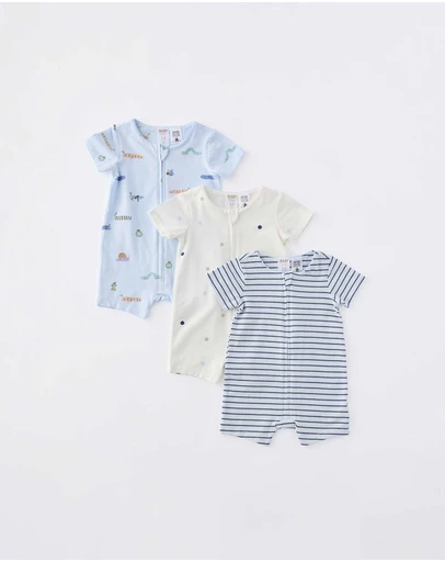 Cotton On Kids - The 3Pk Short Sleeve Zip Romper