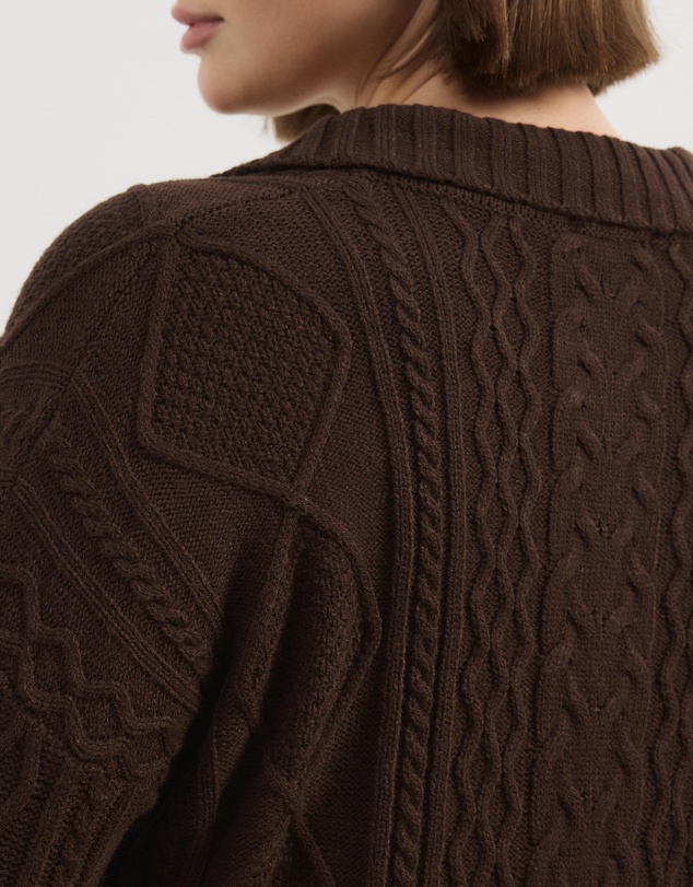 Atmos&Here Curvy - Faye Cable Knit Pullover With Collar