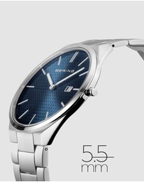 Bering - Bering Ultra Slim 40mm Blue Dial Polished Silver Strap Watch