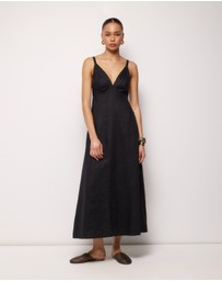 AERE - Millie Linen V Neck Midi Dress