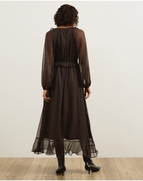 Atmos&Here - Tyla V-Neck Boho Midi Dress with Ruffle Detail