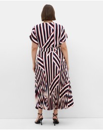 City Chic - Plus size Eloisa Timeless Stripe Pleat Dress - bone