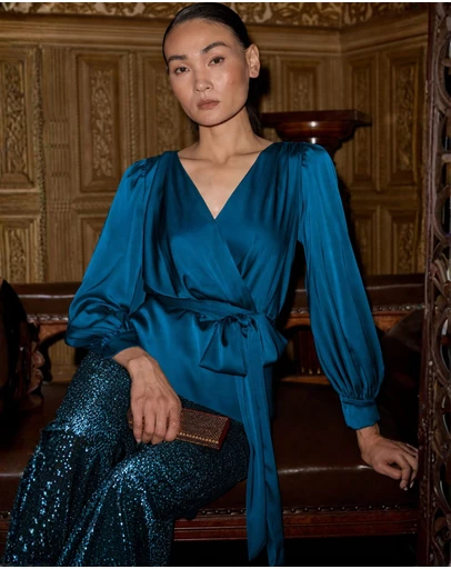 SACHA DRAKE - Satin Faux Wrap Top