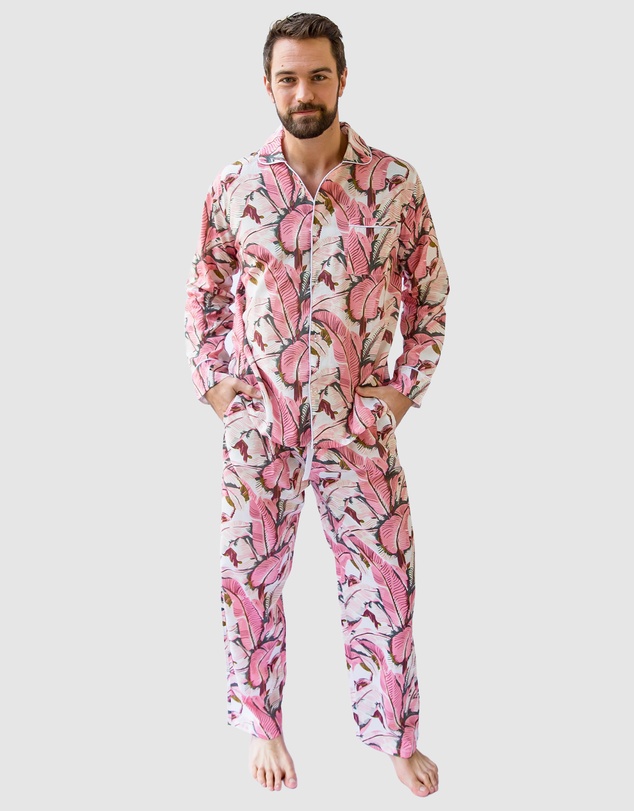 Sant And Abel - Men's Martinique® Pink Banana Leaf Long PJ Set