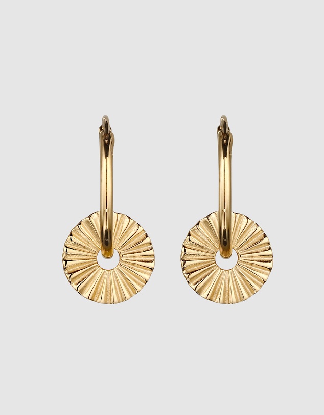 Elli Jewelry - Sunburst Charm Hoop Earrings in Gold-Plated 925 Silver - 2 in 1 Design