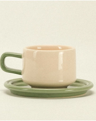 Dennis Did It - Spill the Tea Cup and Saucer Linen and Olive