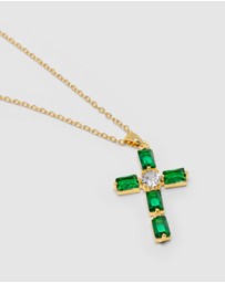 Nialaya Jewellery - Women's Green CZ Cross Necklace