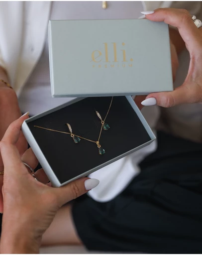 Elli Jewelry - Green Quartz Jewellery Set in Gold-Plated 925 Silver