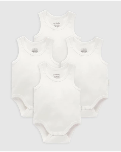 Purebaby - Rib Bodysuit 4 pack-Babies
