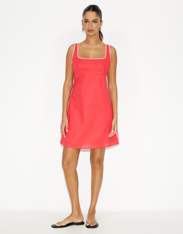 Dazie - Guava Stripe Linen Blend Mini Dress