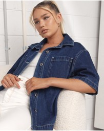 Dazie - Balmy Nights Short Sleeve Denim Overshirt